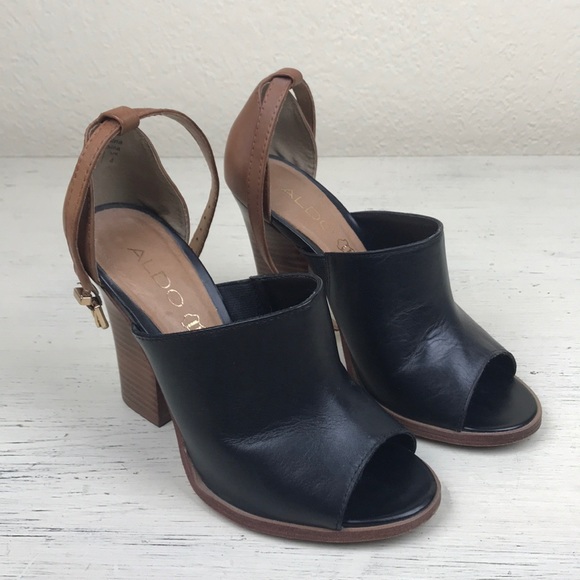 Aldo Shoes - Aldo Black and Tan Mule Heels, Excellent Condition